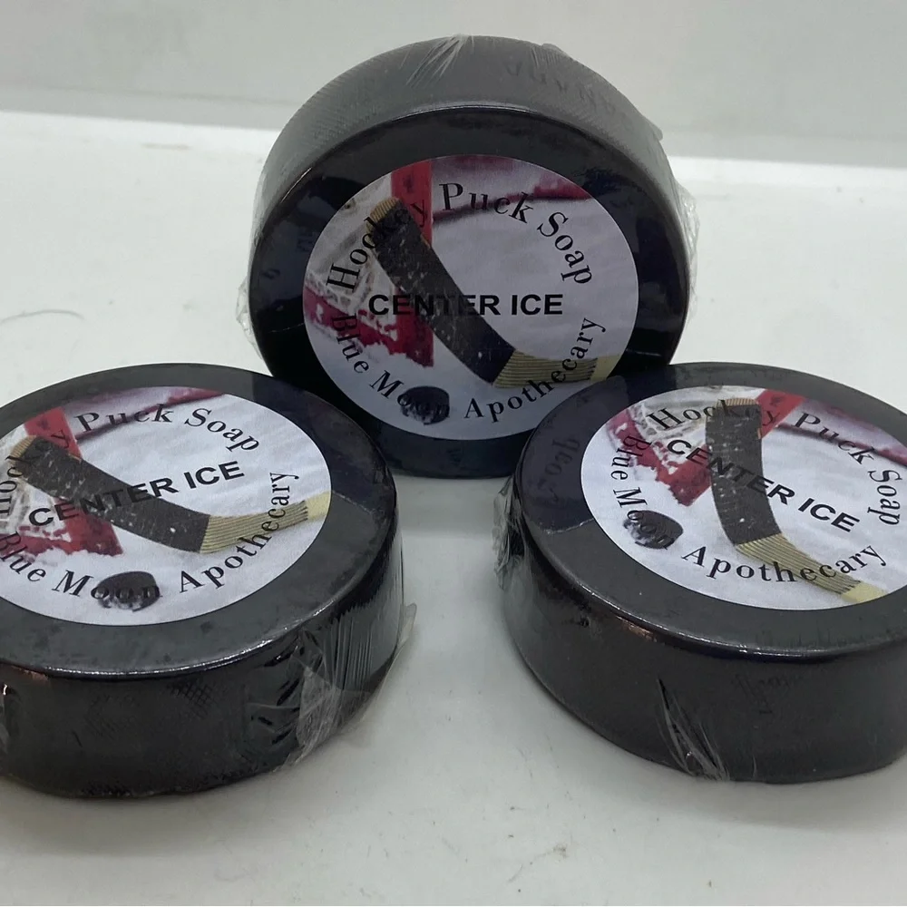 3 hockey puck handcrafted artisan soap bars by Blue Moon Apothecary